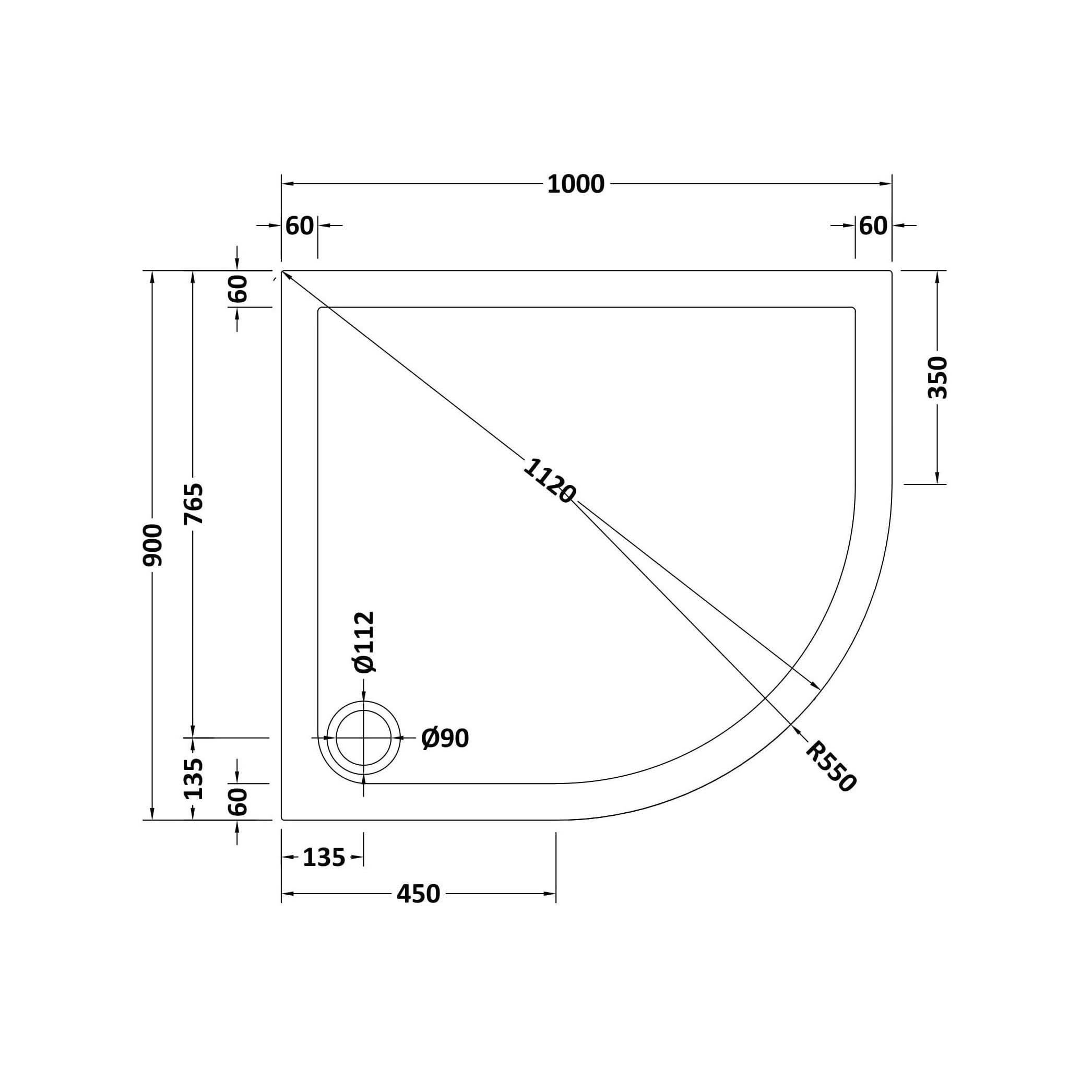 Alex Slimline Right Hand Offset Quadrant Shower Tray