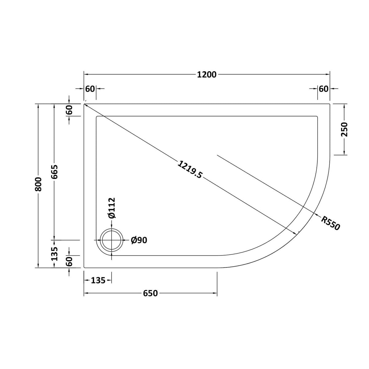 Alex Slimline Right Hand Offset Quadrant Shower Tray