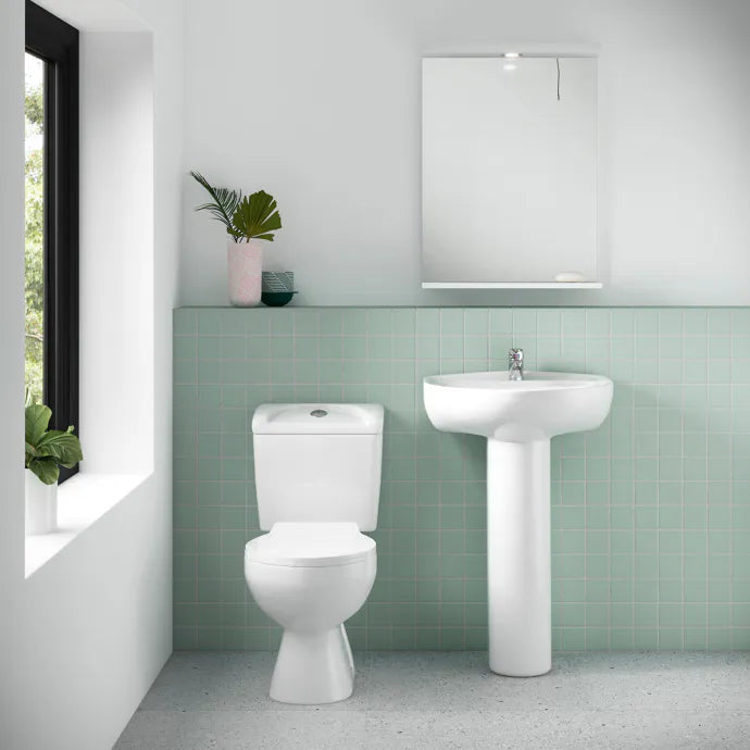 Sydney Close Coupled Toilet with Push Button Cistern & Standard Seat - White