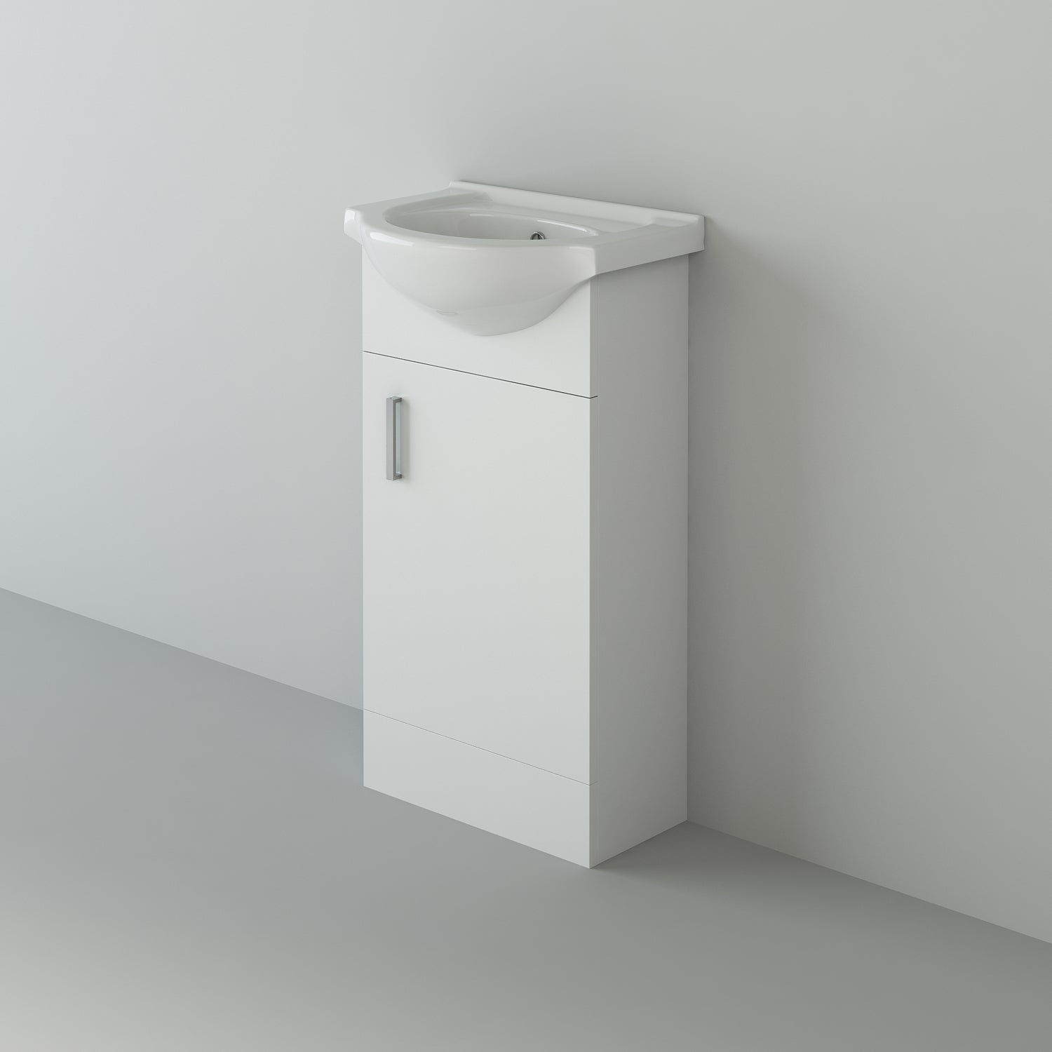 Petite 1 Door Cloakroom Floorstanding vanity Unit With Curved Basin - 1 Tap Hole - 400mm x 781mm