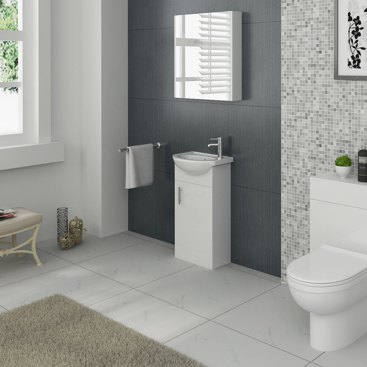 VeeBath Cove 400mm 1 Door Cloakroom Floorstanding Vanity Unit With Basin