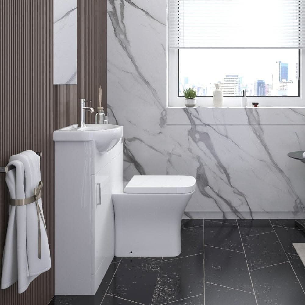 Petite 1 Door Cloakroom Floorstanding vanity Unit With Curved Basin - 1 Tap Hole - 400mm x 781mm