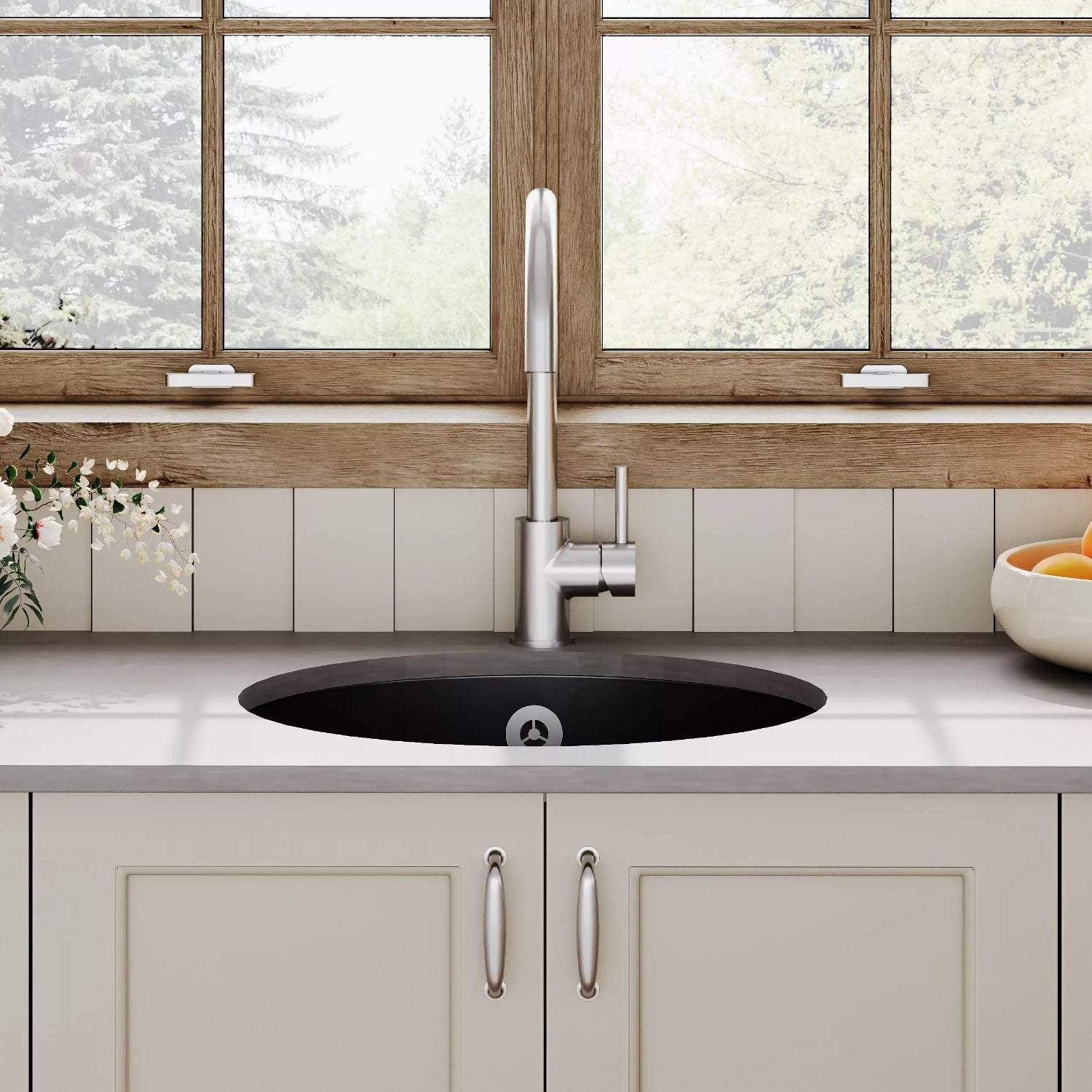 Nuie 460mm Single Bowl Round Inset Sink With Central Waste And Overflow