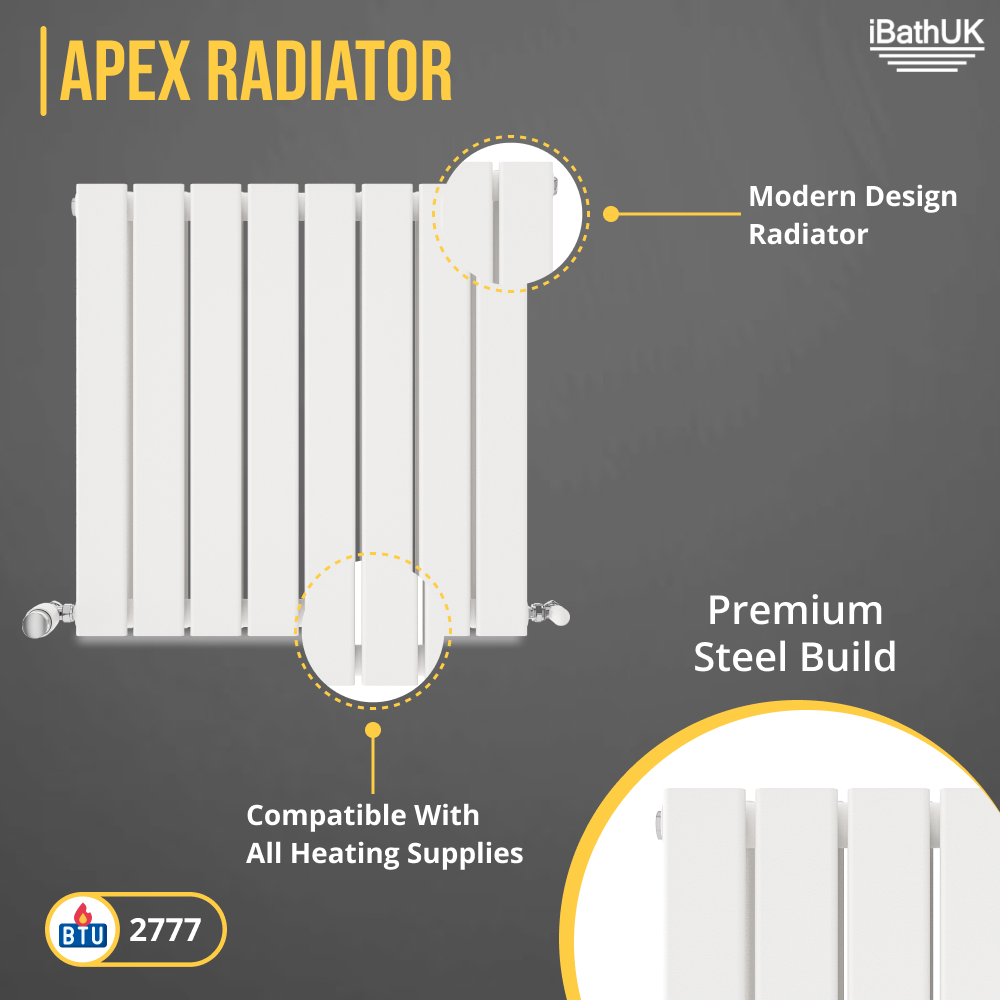 iBathUK Apex Horizontal Double Panel Slim Flat Radiator, Designer Radiator, UK Radiators, Slim Radiators