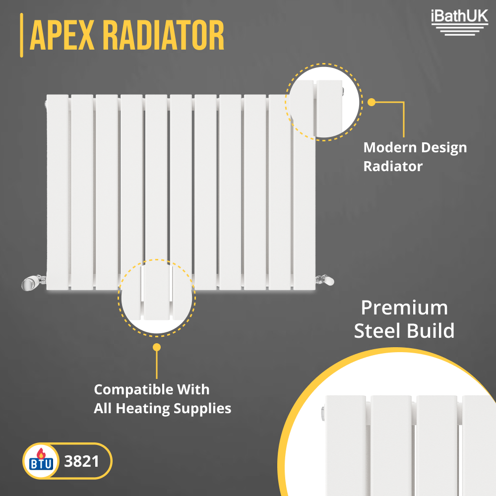 iBathUK Apex Horizontal Double Panel Slim Flat Radiator, Designer Radiator, UK Radiators, Slim Radiators