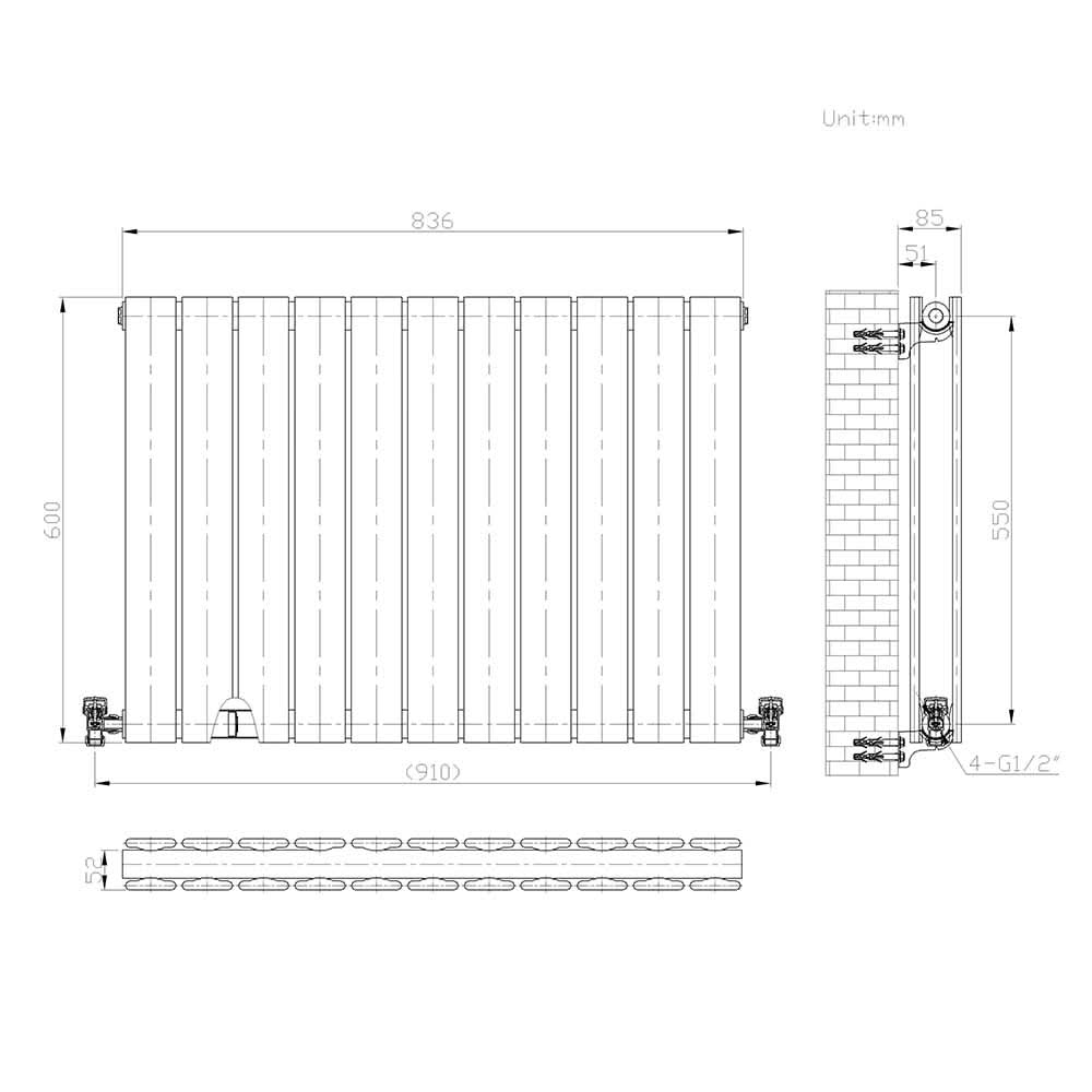 iBathUK Apex Horizontal Double Panel Slim Flat Radiator, Designer Radiator, UK Radiators, Slim Radiators