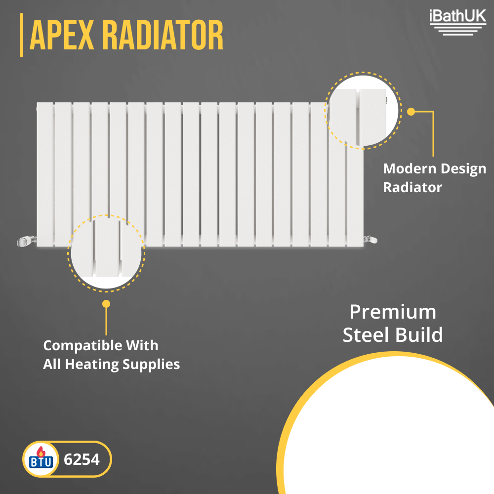 iBathUK Apex Horizontal Double Panel Slim Flat Radiator, Designer Radiator, UK Radiators, Slim Radiators
