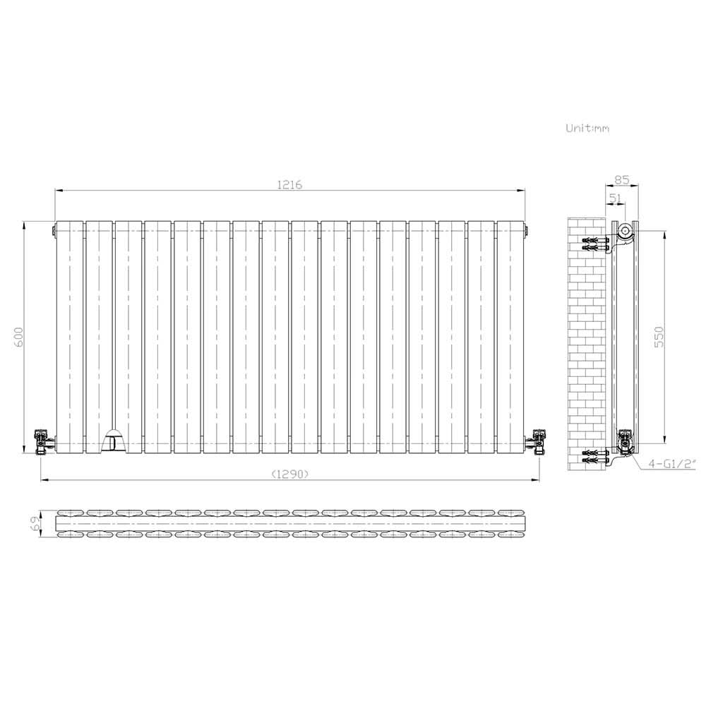 iBathUK Apex Horizontal Double Panel Slim Flat Radiator, Designer Radiator, UK Radiators, Slim Radiators