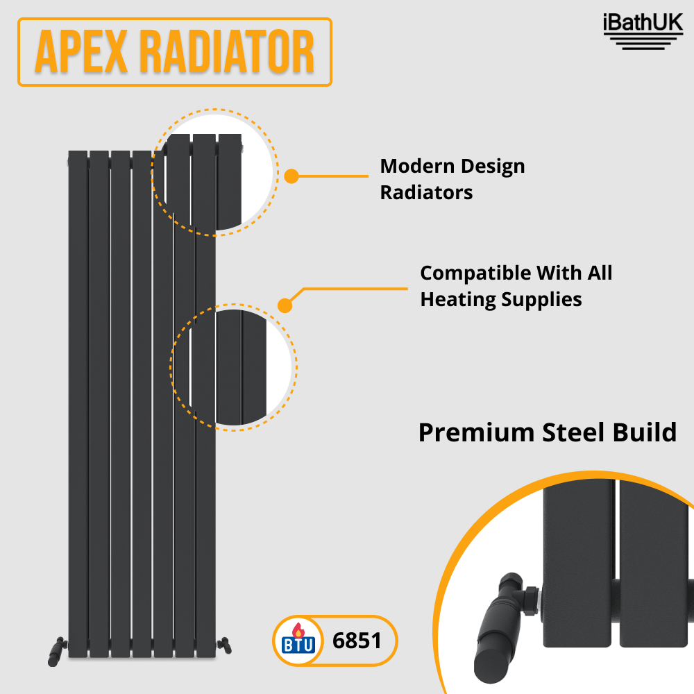 iBathUK Apex Vertical Double Slim Flat Panel Radiator, Designer Radiator, Vertical Radiators