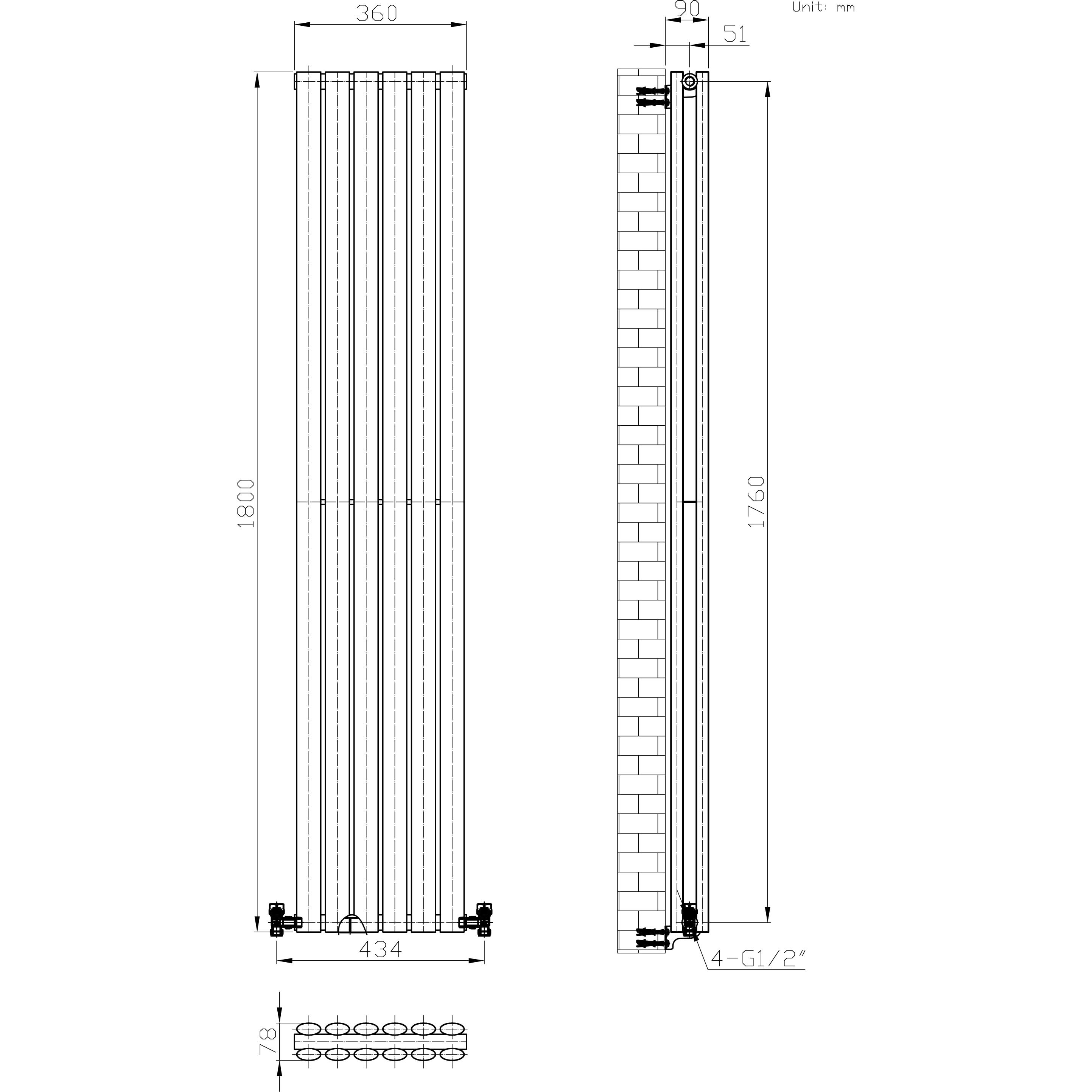Princia Vertical Double Oval Panel Radiator