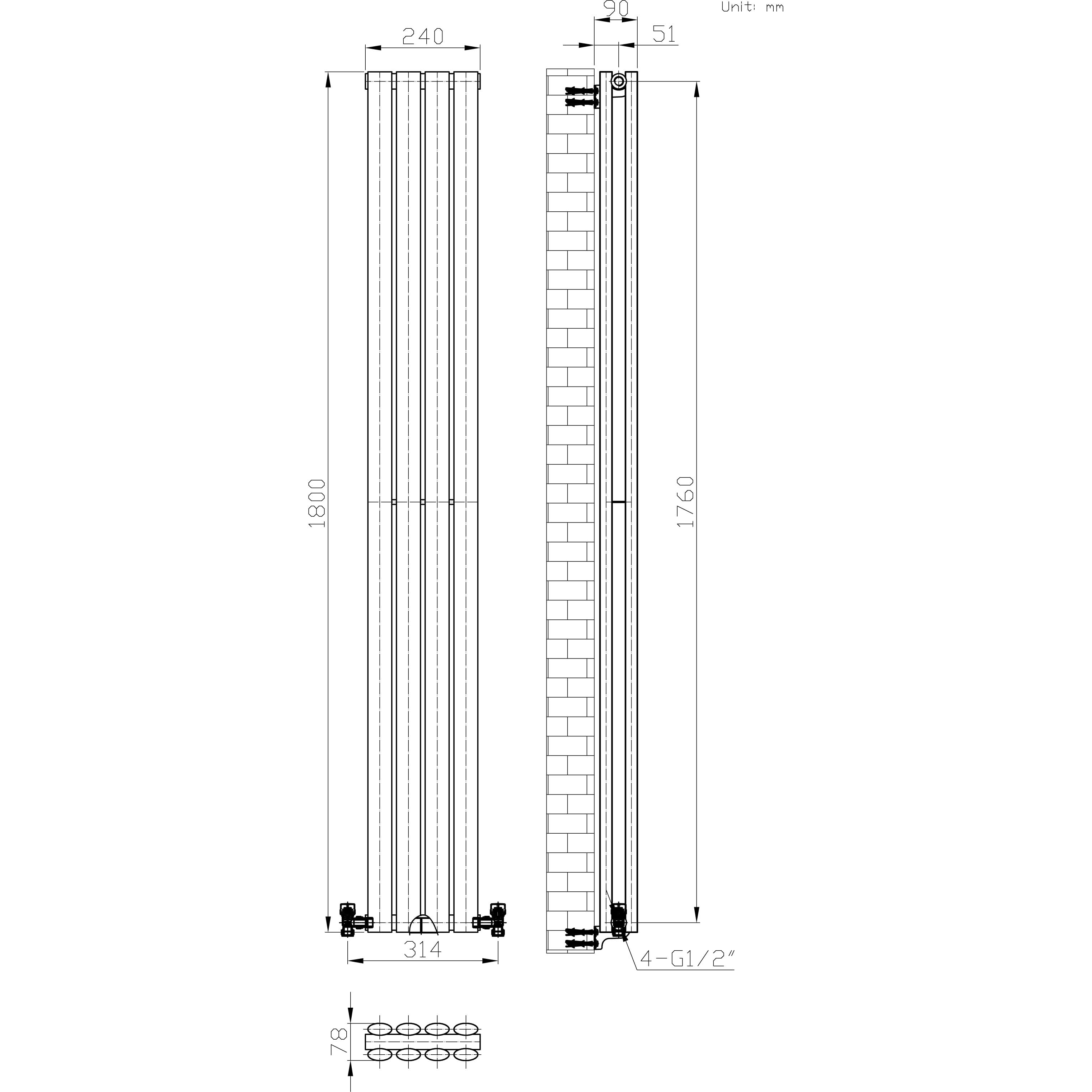 Princia Vertical Double Oval Panel Radiator