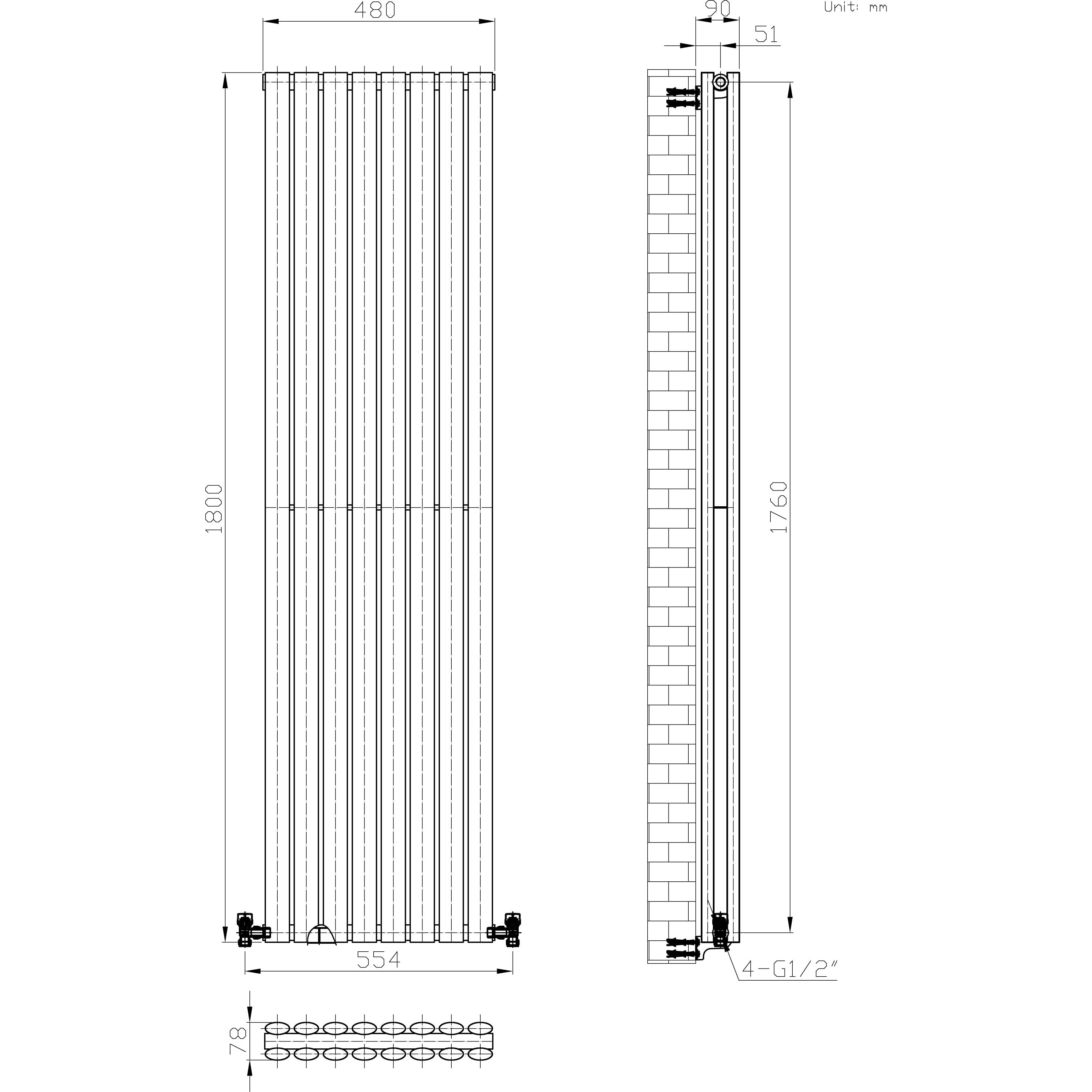 Princia Vertical Double Oval Panel Radiator