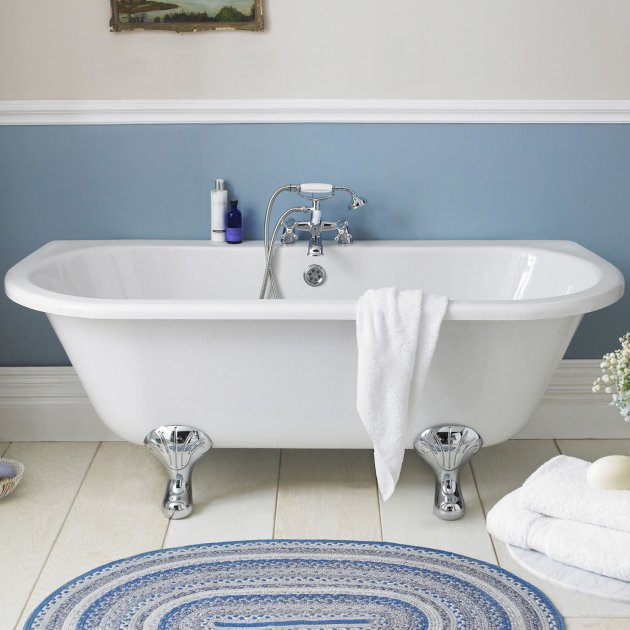 Verano Back to Wall Double Ended Freestanding Bath with Legs - 1700mm x 750mm - White