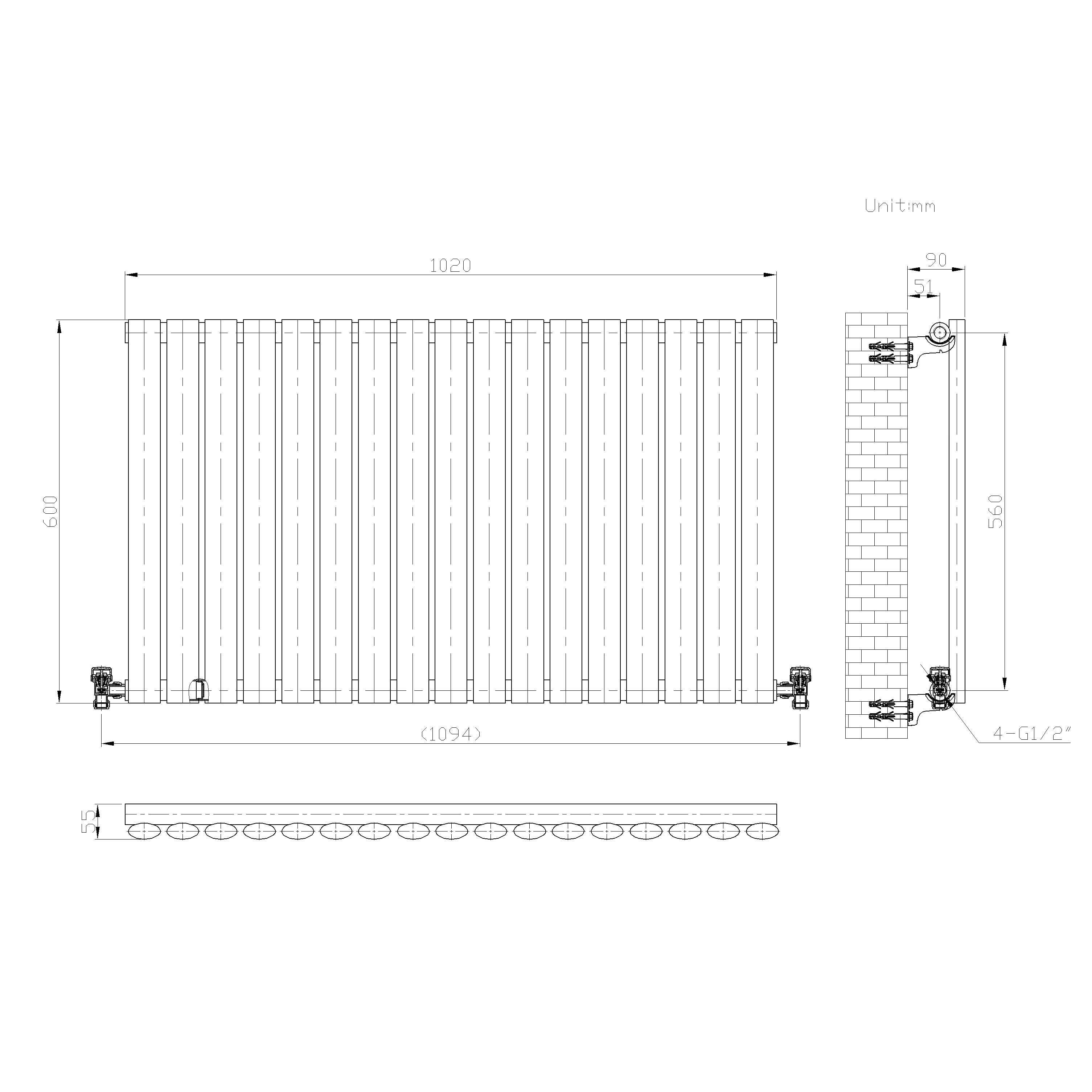 Princia Horizontal Single Oval Panel Radiator