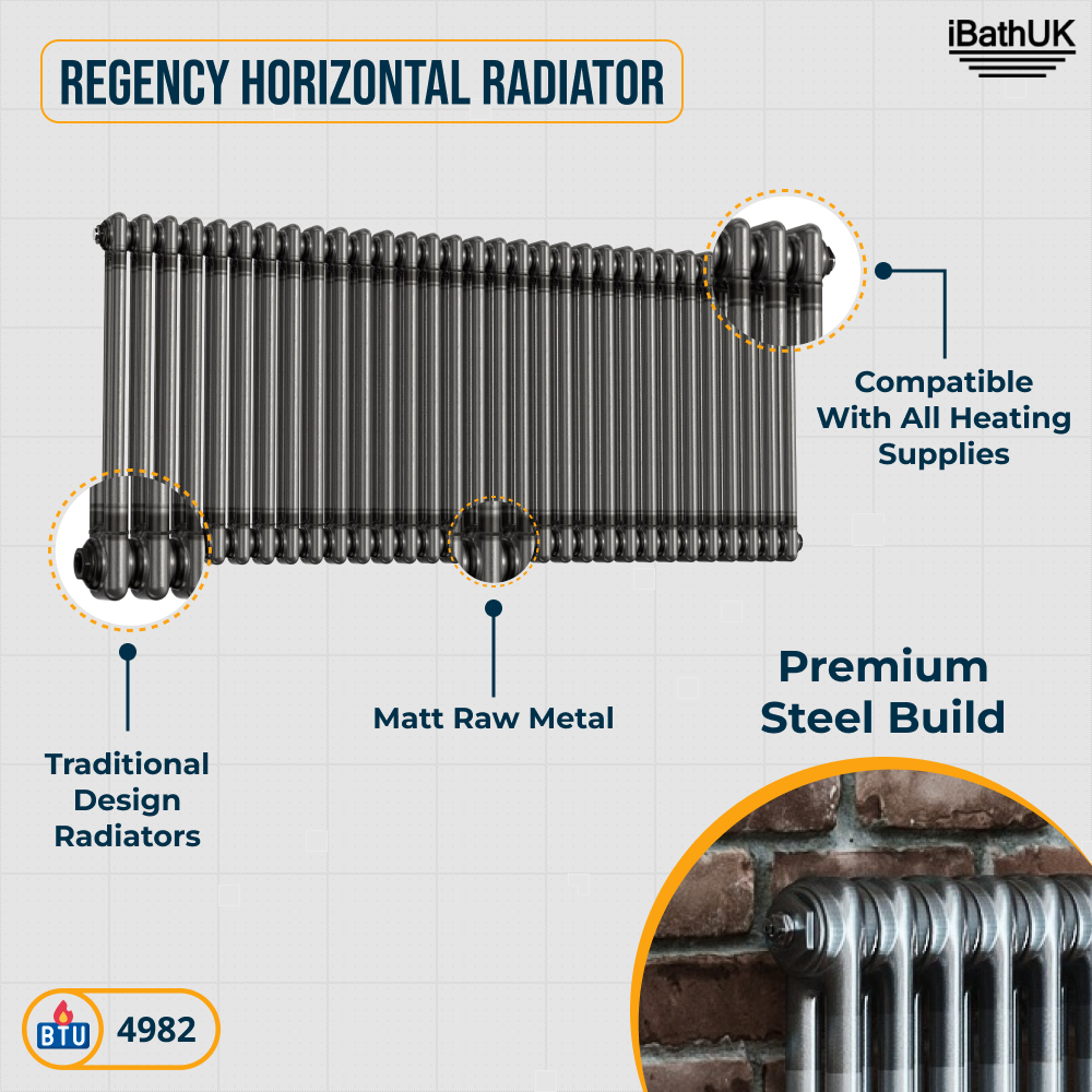 Helena Traditional Horizontal Column Radiator - Raw Metal