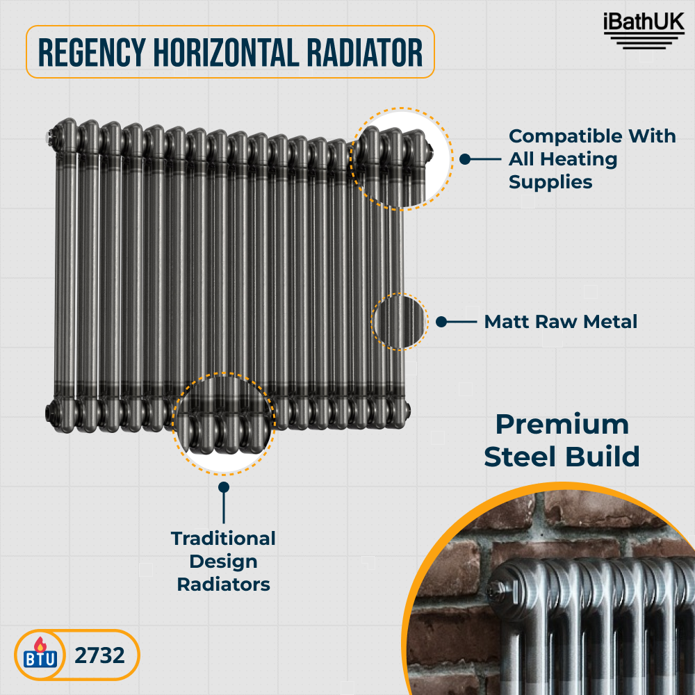 Helena Traditional Horizontal Column Radiator - Raw Metal