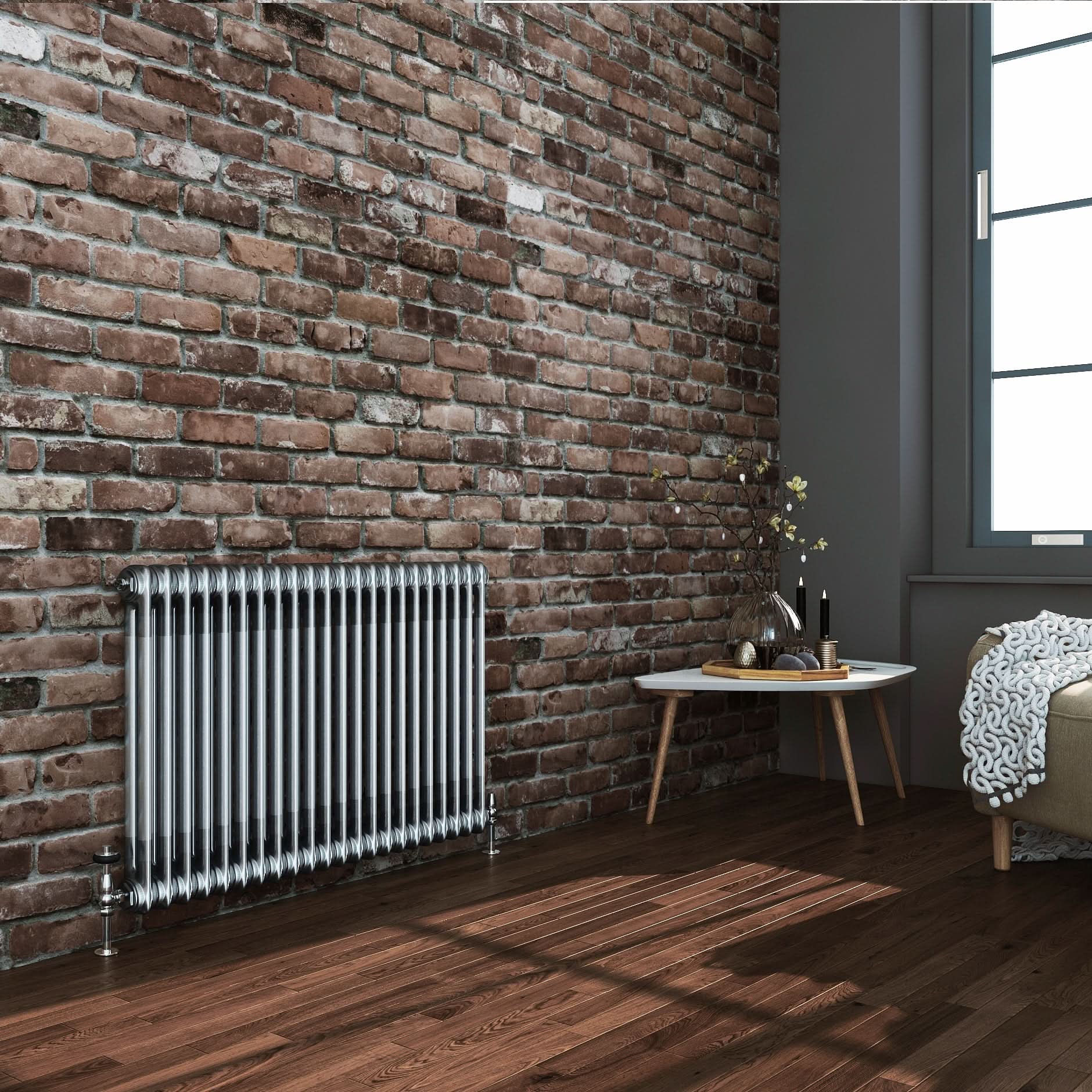 Helena Traditional Horizontal Column Radiator - Raw Metal