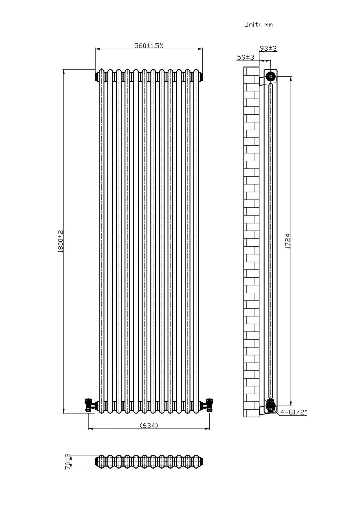 Helena MKII Column Vertical Radiator - Raw Metal