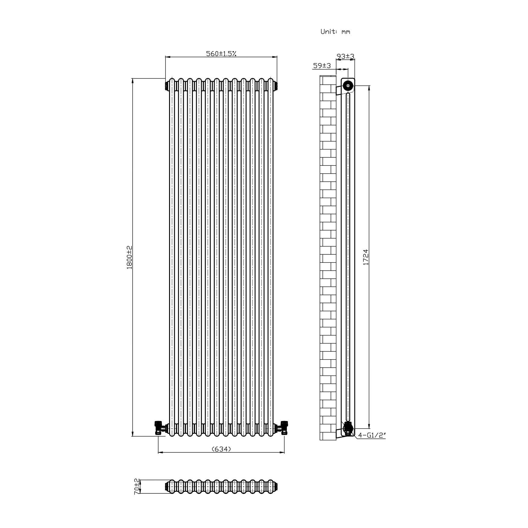 Helena MKII Column Vertical Radiator - Raw Metal