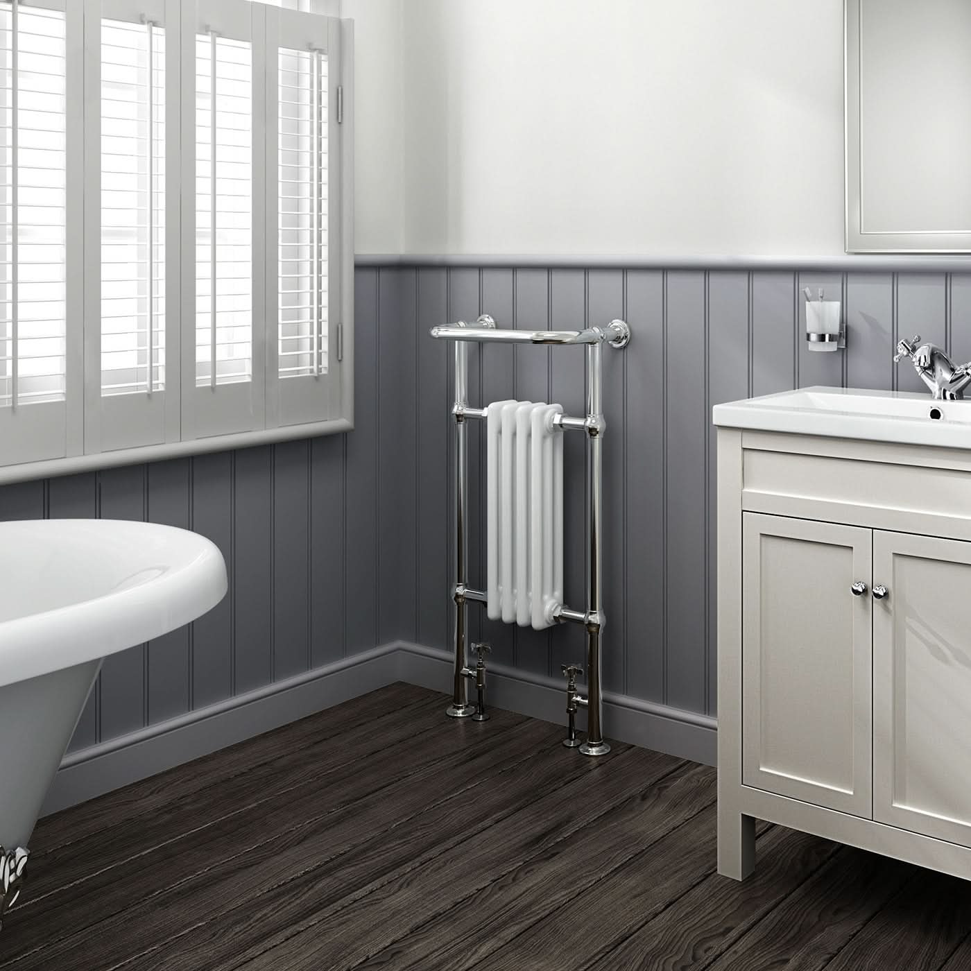 Traditional Vertical Heated Towel Radiator - Chrome/White