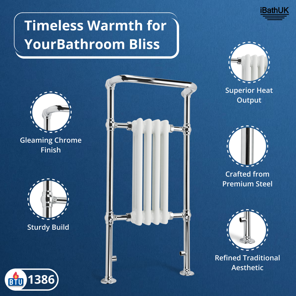 Traditional Vertical Heated Towel Radiator - Chrome/White