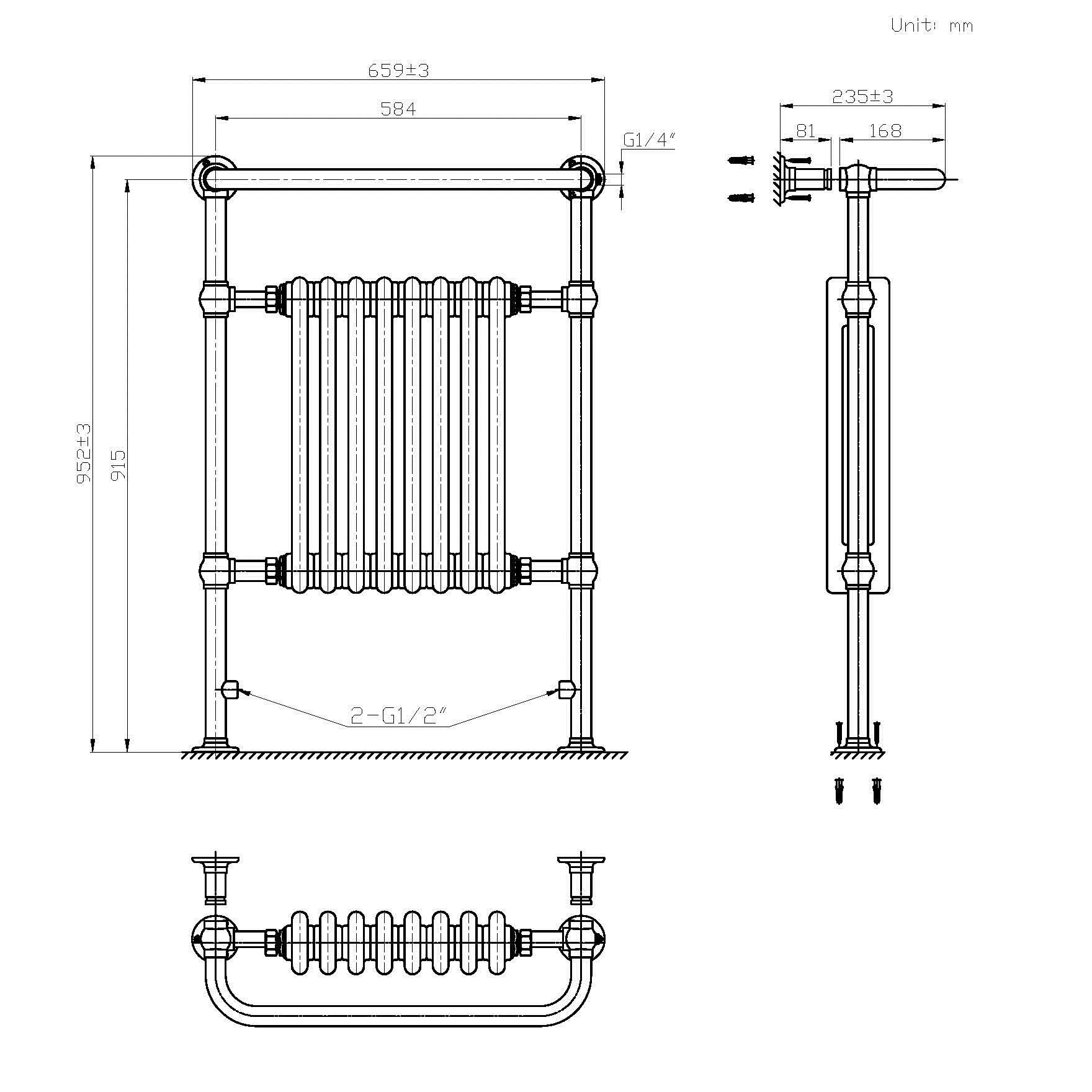 Traditional Vertical Heated Towel Radiator - Chrome/White