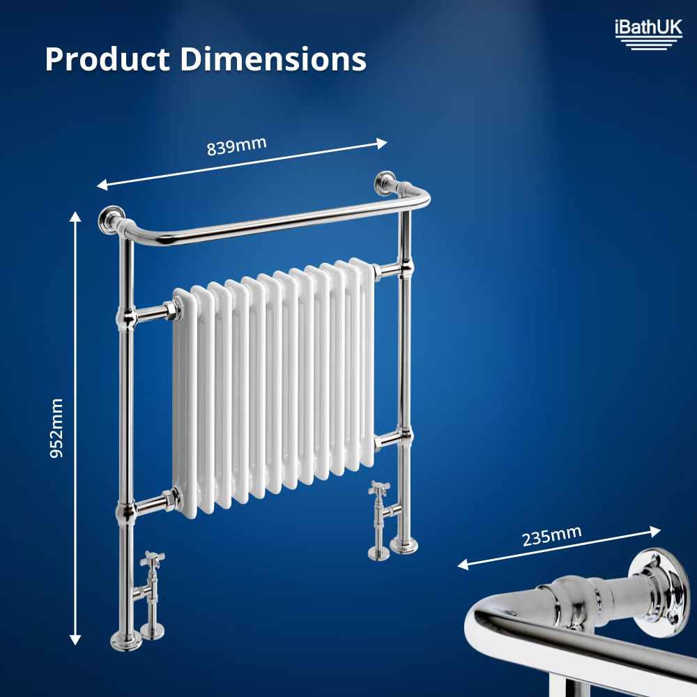 Traditional Vintage Vertical Heated Towel Rail - Chrome/White
