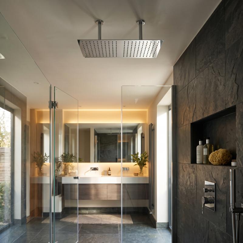 Clifton Rectangular Ceiling Mounted Shower Head And Arm - 600mm x 400mm - Chrome