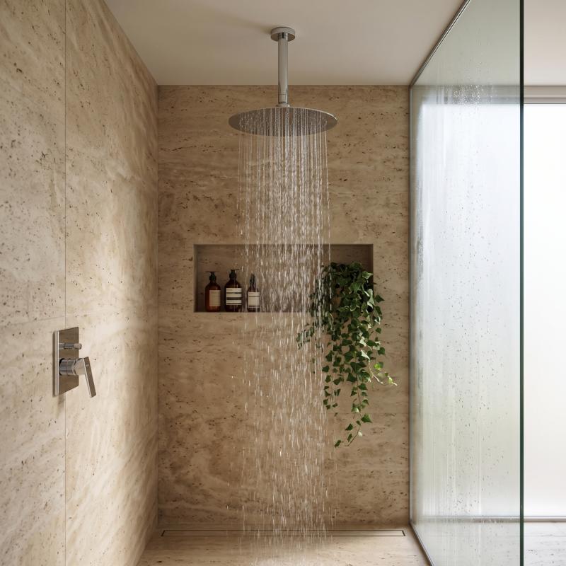 Clifton Round Fixed Shower Head And Ceiling Arm - 400mm x 400mm - Chrome