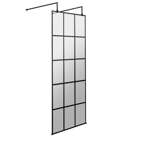 Aspect 8mm Glass Frame Wetroom Panel With Arms And Feet - Matt Black