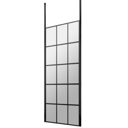 Aspect 8mm Glass Frame Wetroom Panel With Ceiling Posts - Matt Black