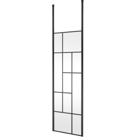 Aspect 8mm Glass Abstract Frame Wetroom Panel With Ceiling Posts - Matt Black