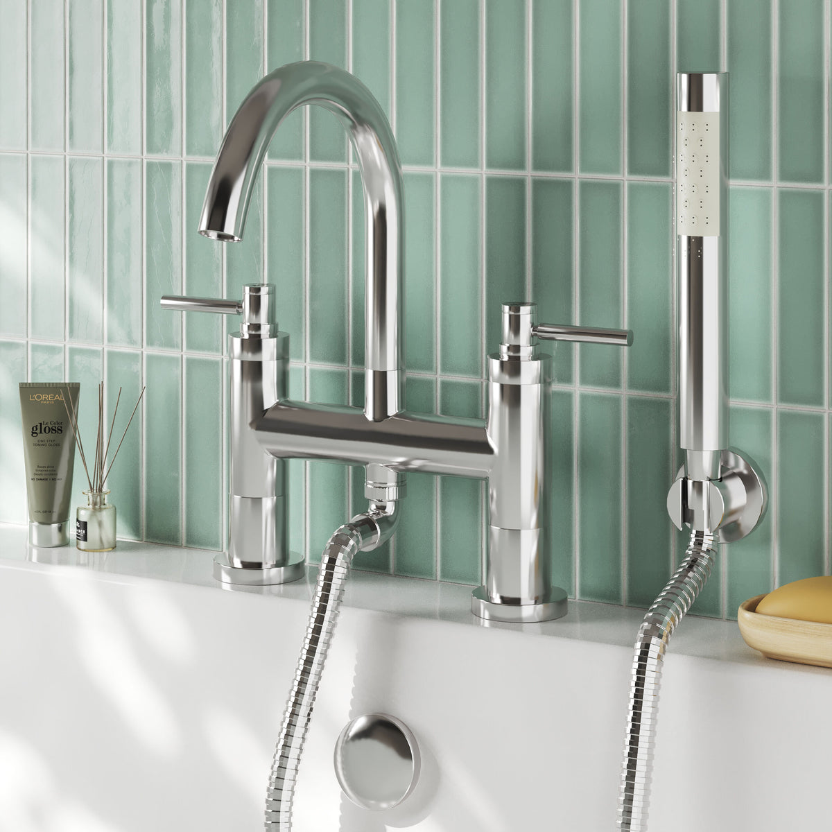 Meander Tec Lever Deck Mounted Bath Shower Mixer Tap - Chrome