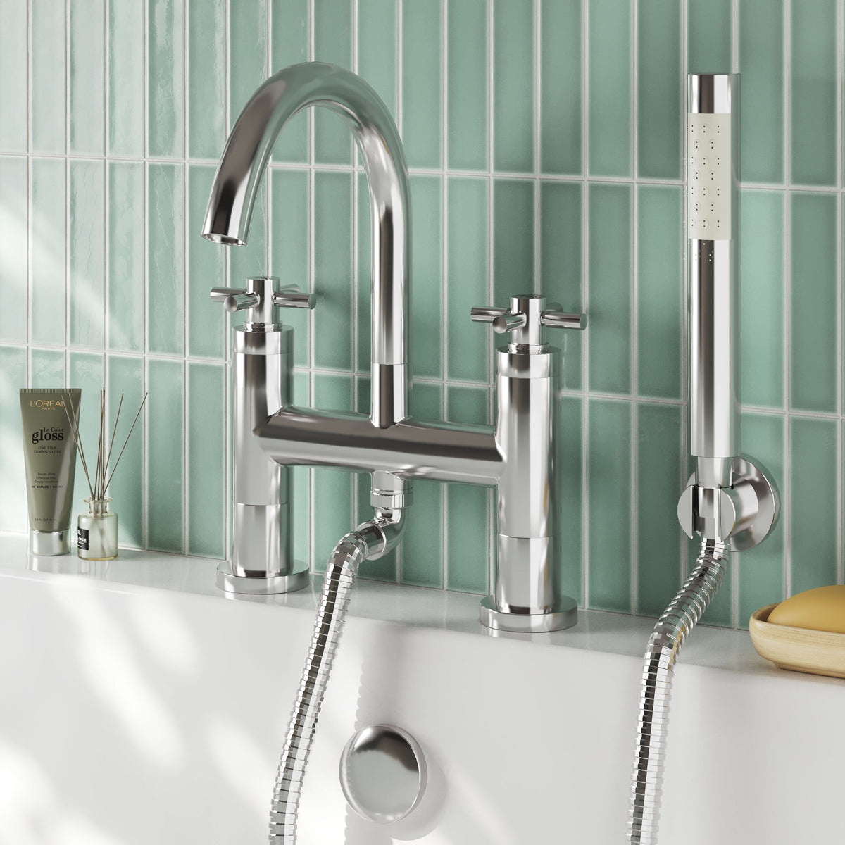 Meander Tec Crosshead Deck Mounted Bath Shower Mixer Tap - Chrome