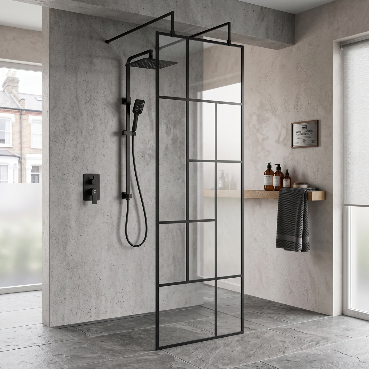 Aspect 8mm Glass Abstract Frame Wetroom Panel - Matt Black