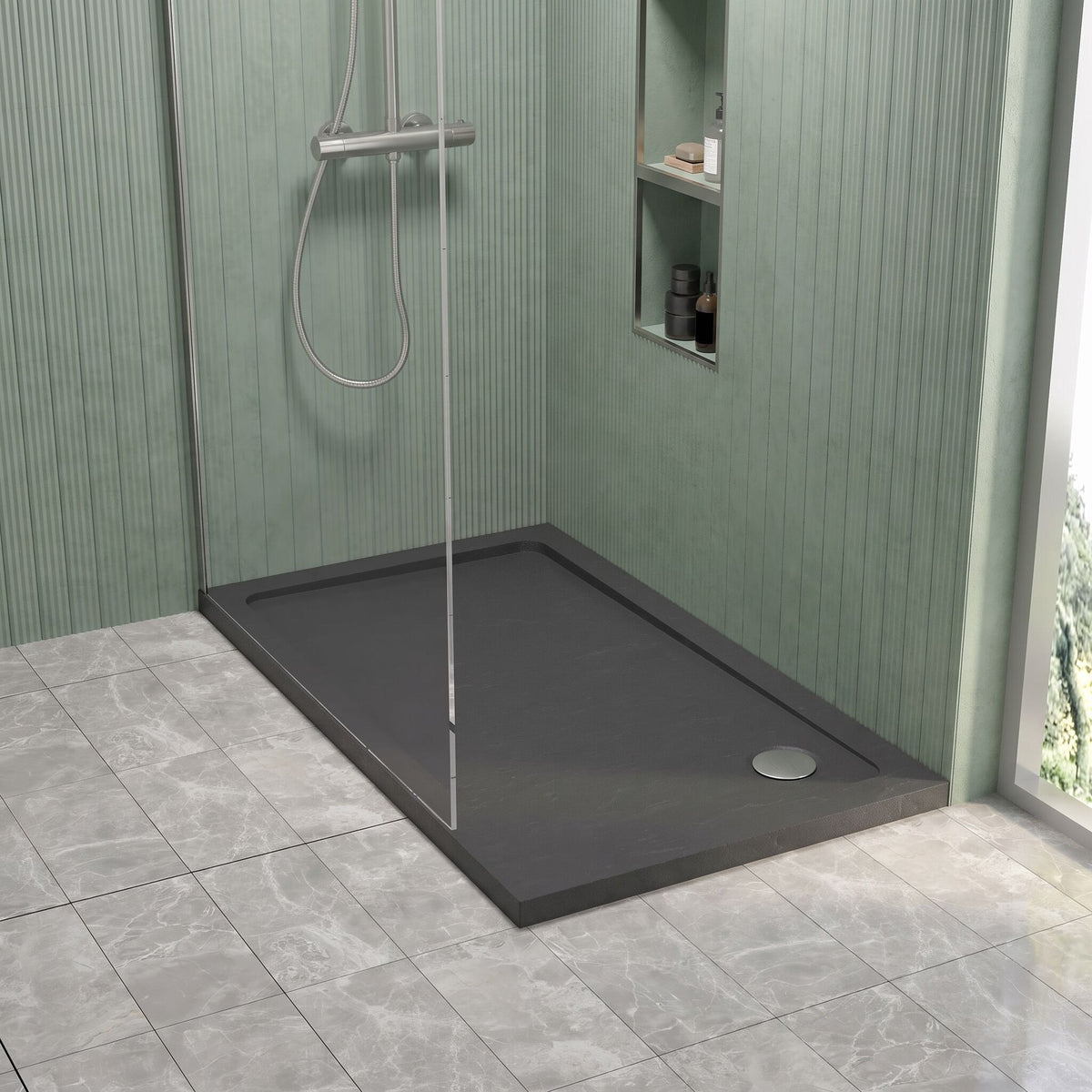 Bibe Slimline Rectangular Shower Tray - Slate Grey