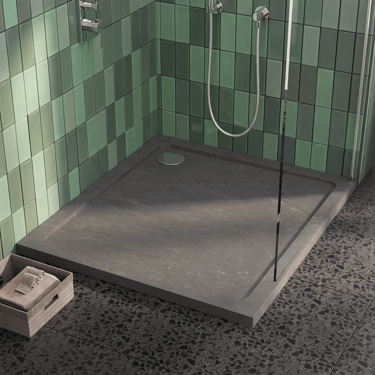 Bibe Slimline Rectangular Shower Tray - Slate Grey