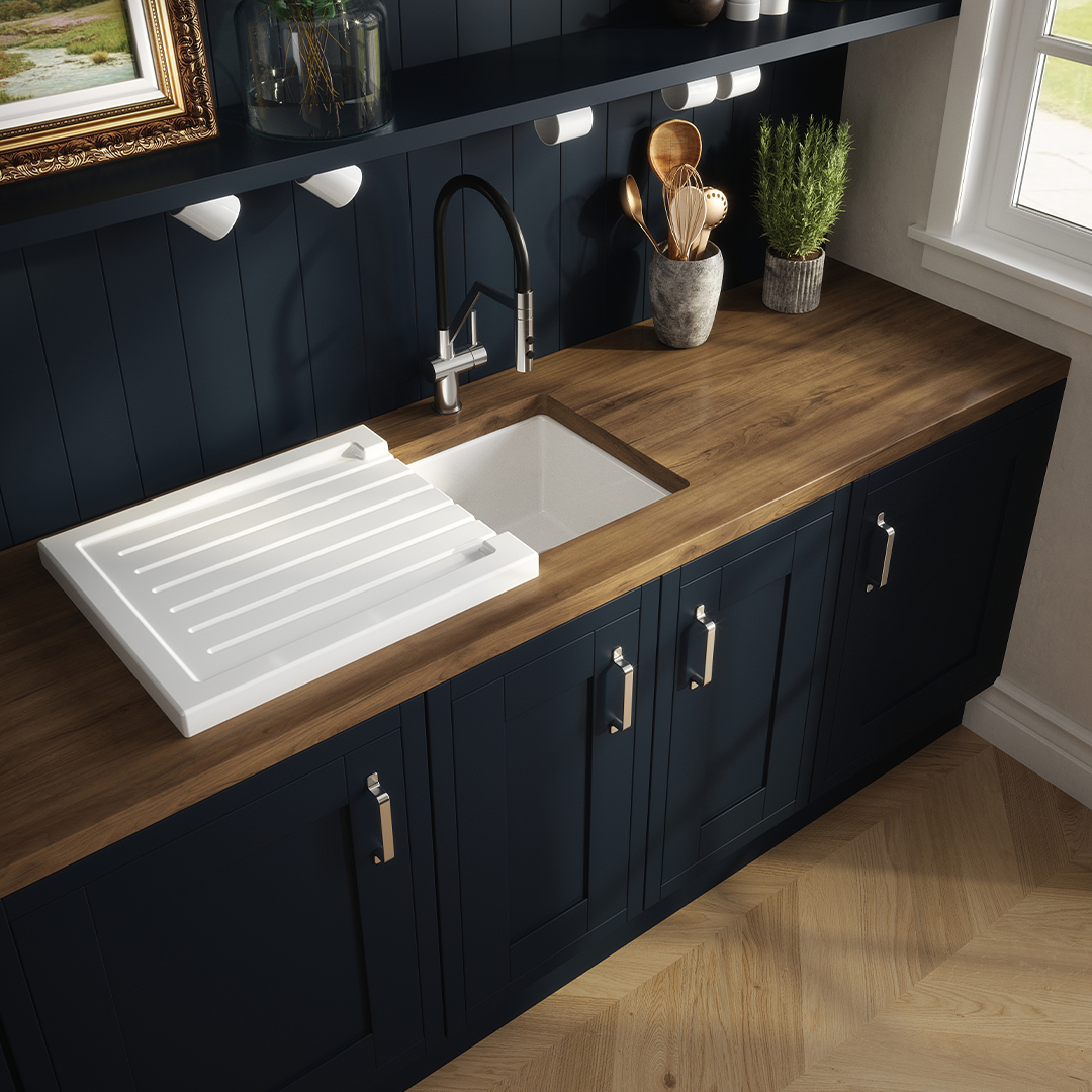 Nuie Sink Drainer, Unique Design, High Quality Sink Drainer with Tray, White, 545mm x 467mm x 40mm