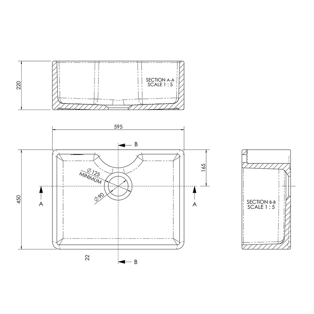 Nuie Butler Sink comes with Tap Ledge, Classic White Fireclay Kitchen Sink for Timeless Elegance, 595x450x220mm