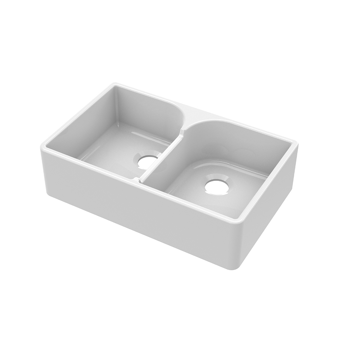 Nuie Butler Sink Flush Weir, Classic White Fireclay Kitchen Sink for Timeless Elegance, 795x500x220mm
