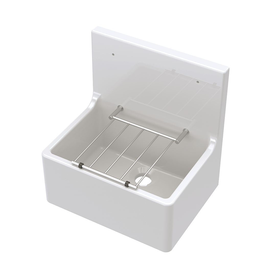 Nuie Fireclay Sinks Cleaner Sink with Grid, Elegant White Fireclay Kitchen Sink for Timeless Functionality, 515mm x 535mm x 393mm