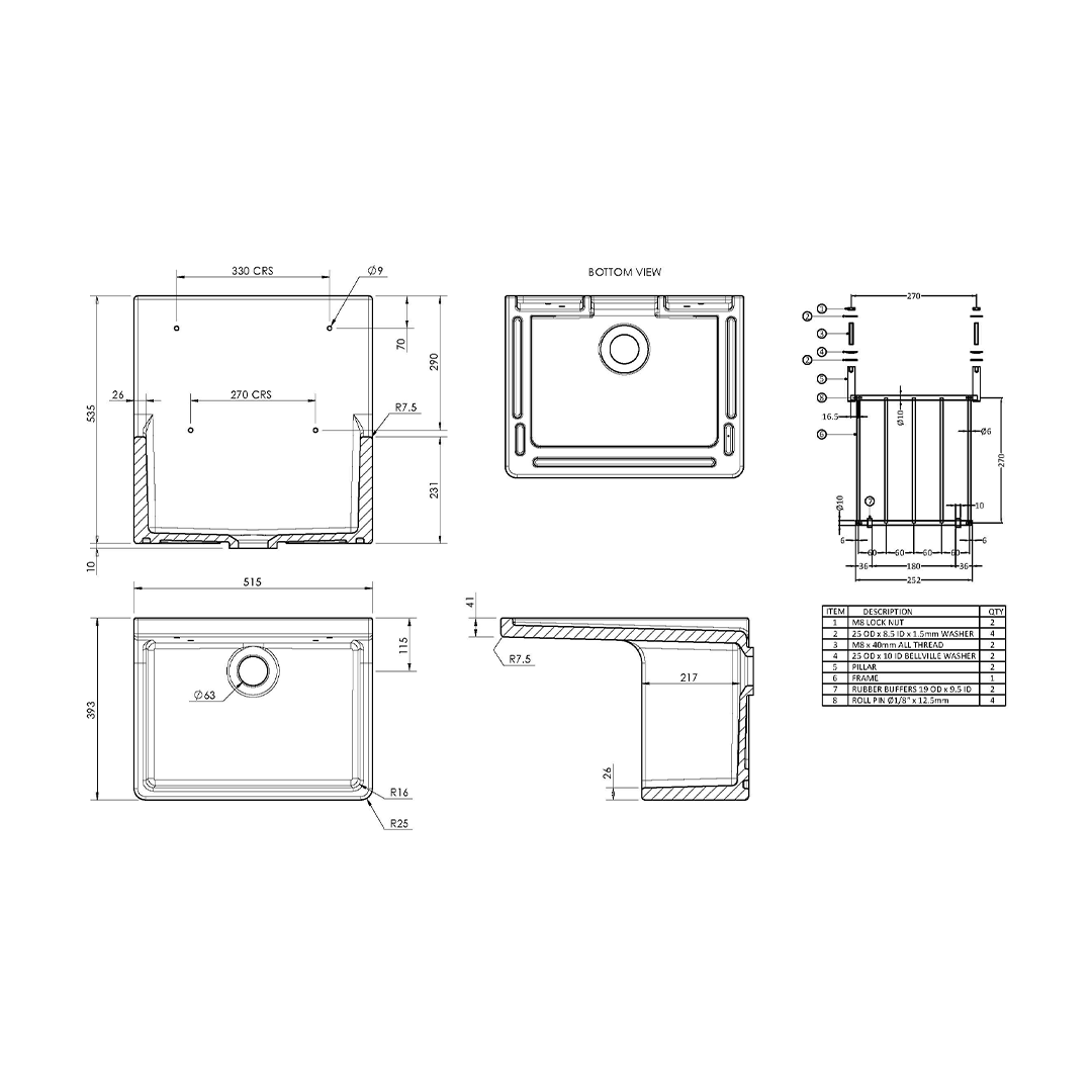 Nuie Fireclay Sinks Cleaner Sink with Grid, Elegant White Fireclay Kitchen Sink for Timeless Functionality, 515mm x 535mm x 393mm