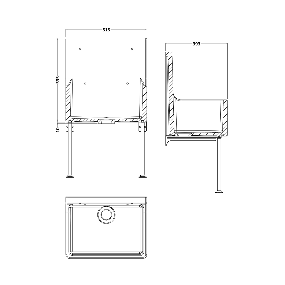 Nuie Kitchens Cleaner Sink with Legs, Elegant White Fireclay Kitchen Sink for Practical Utility, 515mm x 535mm x 393mm