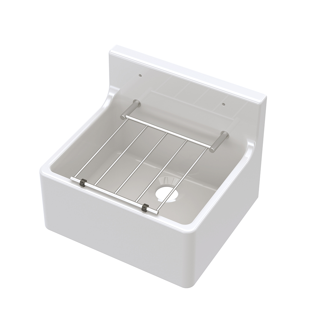 Nuie Fireclay Cleaner Sink with Grid, Stylish White Kitchen Sink for Utility and Everyday Use, 455mm x 362mm x 396mm
