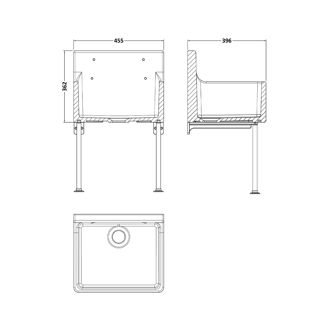 Nuie Kitchens Cleaner Sink with Legs, Elegant White Fireclay Kitchen Sink for Practical Utility, 515mm x 535mm x 393mm