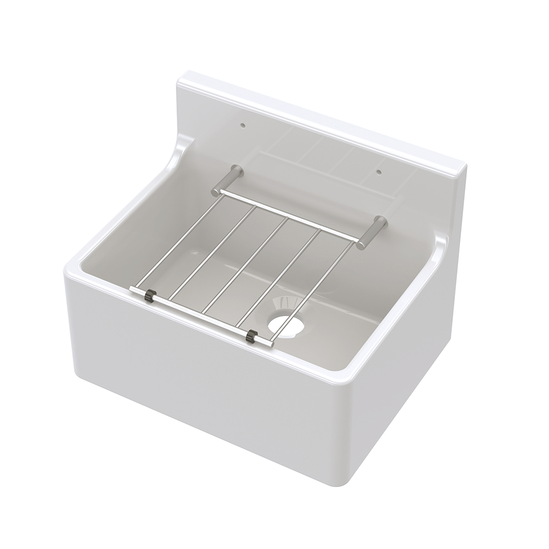 Nuie Fireclay Sinks Cleaner Sink with Grid, Elegant White Fireclay Kitchen Sink for Practical Use, 515mm x 382mm x 393mm