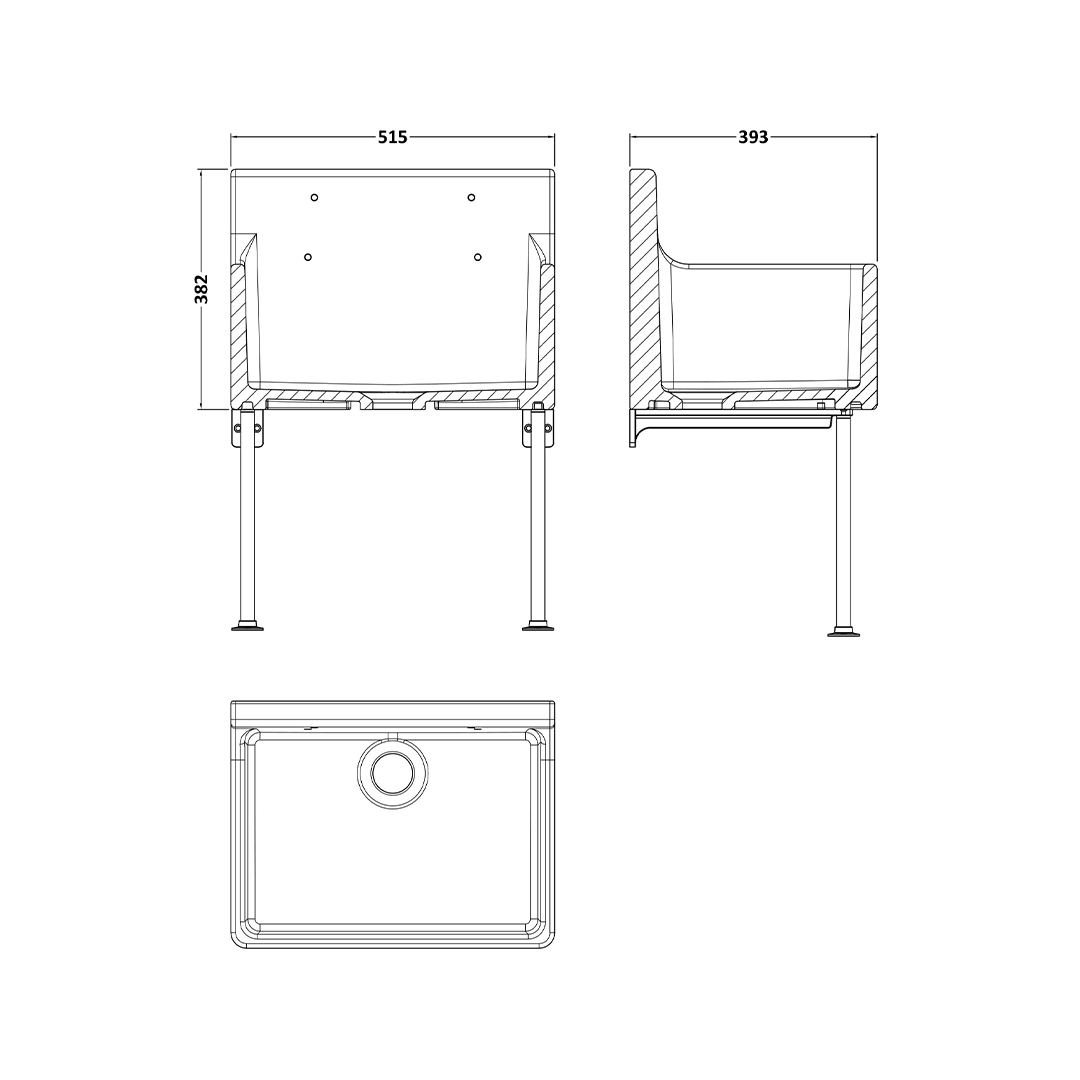 Nuie Kitchens Cleaner Sink with Legs, Elegant White Fireclay Kitchen Sink for Practical Utility, 515mm x 535mm x 393mm