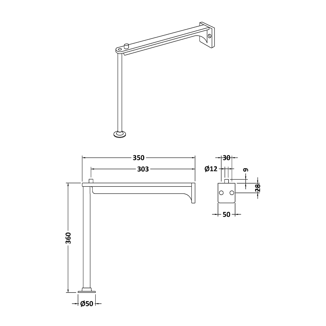 Nuie Kitchens Cleaner Sink Legs & Bracket, Durable Bathroom Accessories, Brushed Stainless Steel