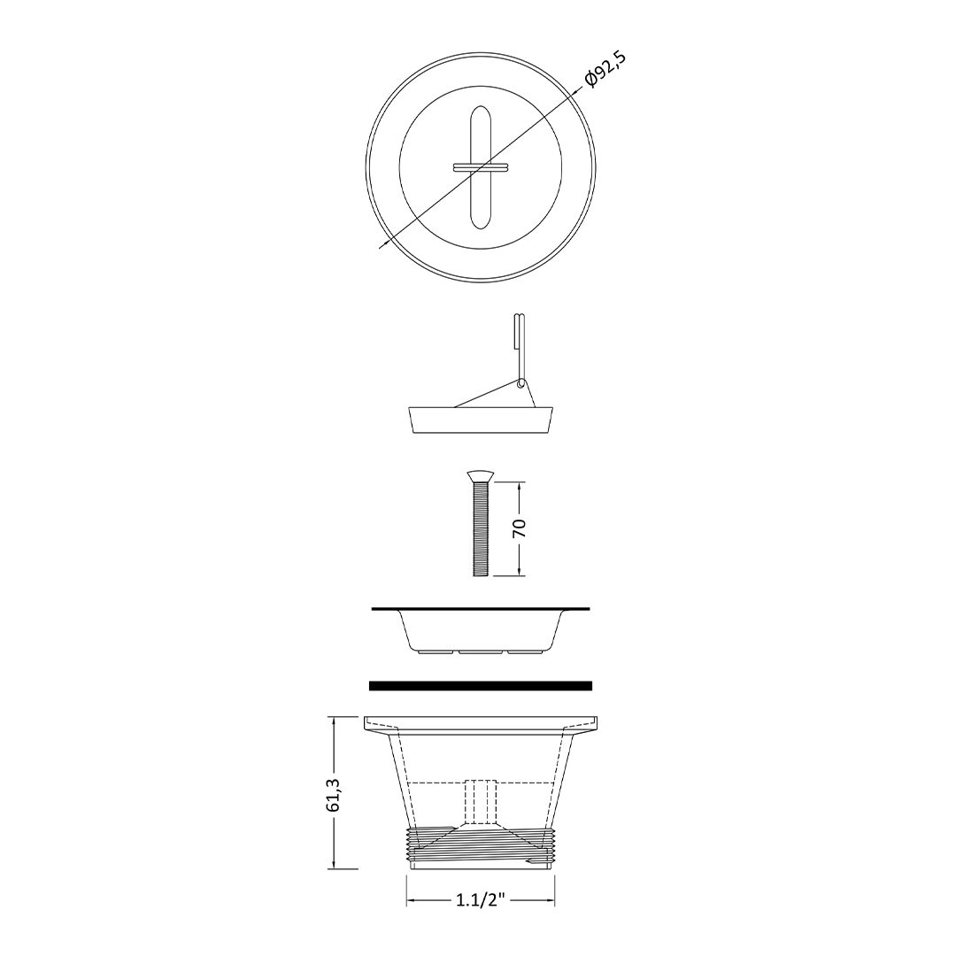 Nuie Kitchens Cleaner Sink Waste & Plug, Durable Plug for Basin, Crafted from High-quality Steel, Chrome/Black