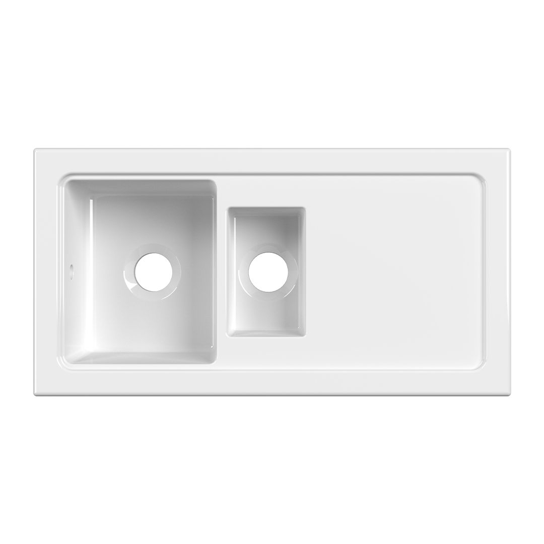 Nuie Counter Top Sink 1.5 Bowl, Elegant White Fireclay Kitchen Sink for Timeless Utility, 1010mm x 525mm